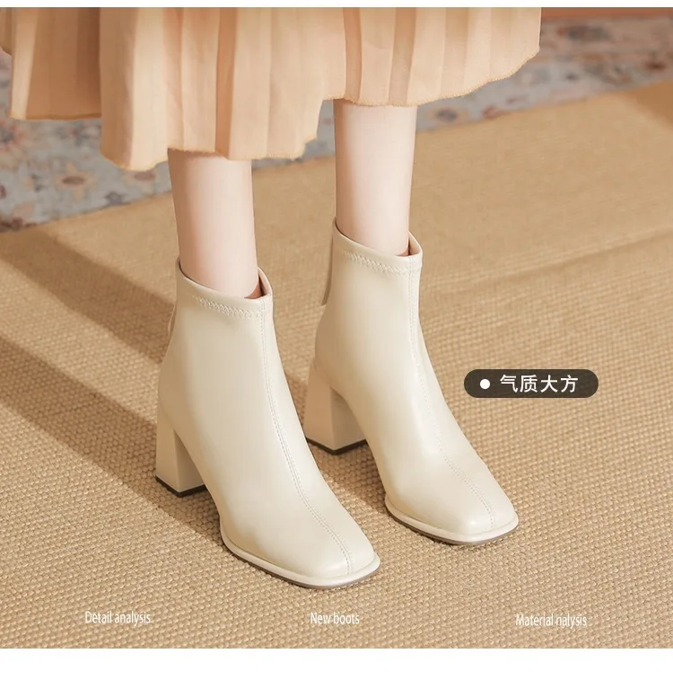 Hot Sale Outdoor Mid Heels Bootie Ladies Fashion 2024 Women Wholesale Pu Leather Boots  Ladies Ankle Winter Boots