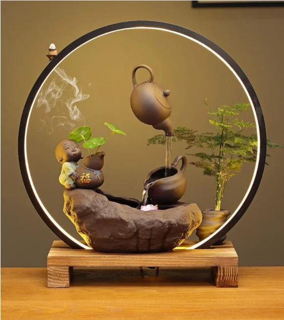 Фонтан со светодиодной сад Настольный фонтан водопад Feng Shui
