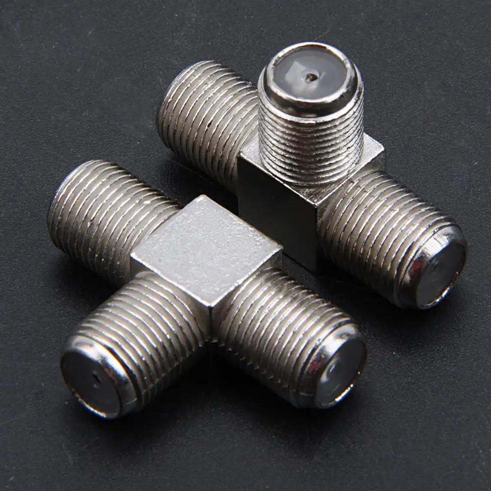 F Female to 2 F female Jack Triple T RF Adapter Connector 3 Way Splitter