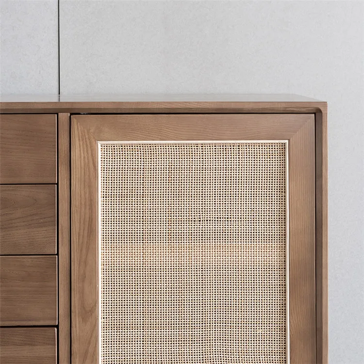 Home furniture natural solid wood real rattan side board cabinet for living room