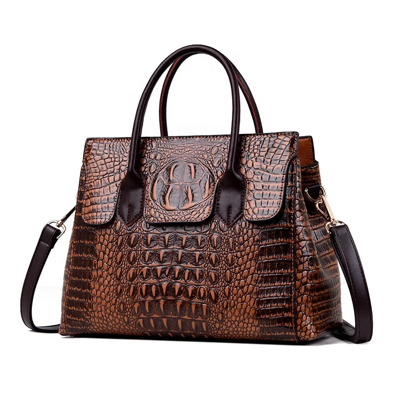 
2019 Retro European American Style Women Handbag Crocodile Ladies Genuine Leather Tote Bag 