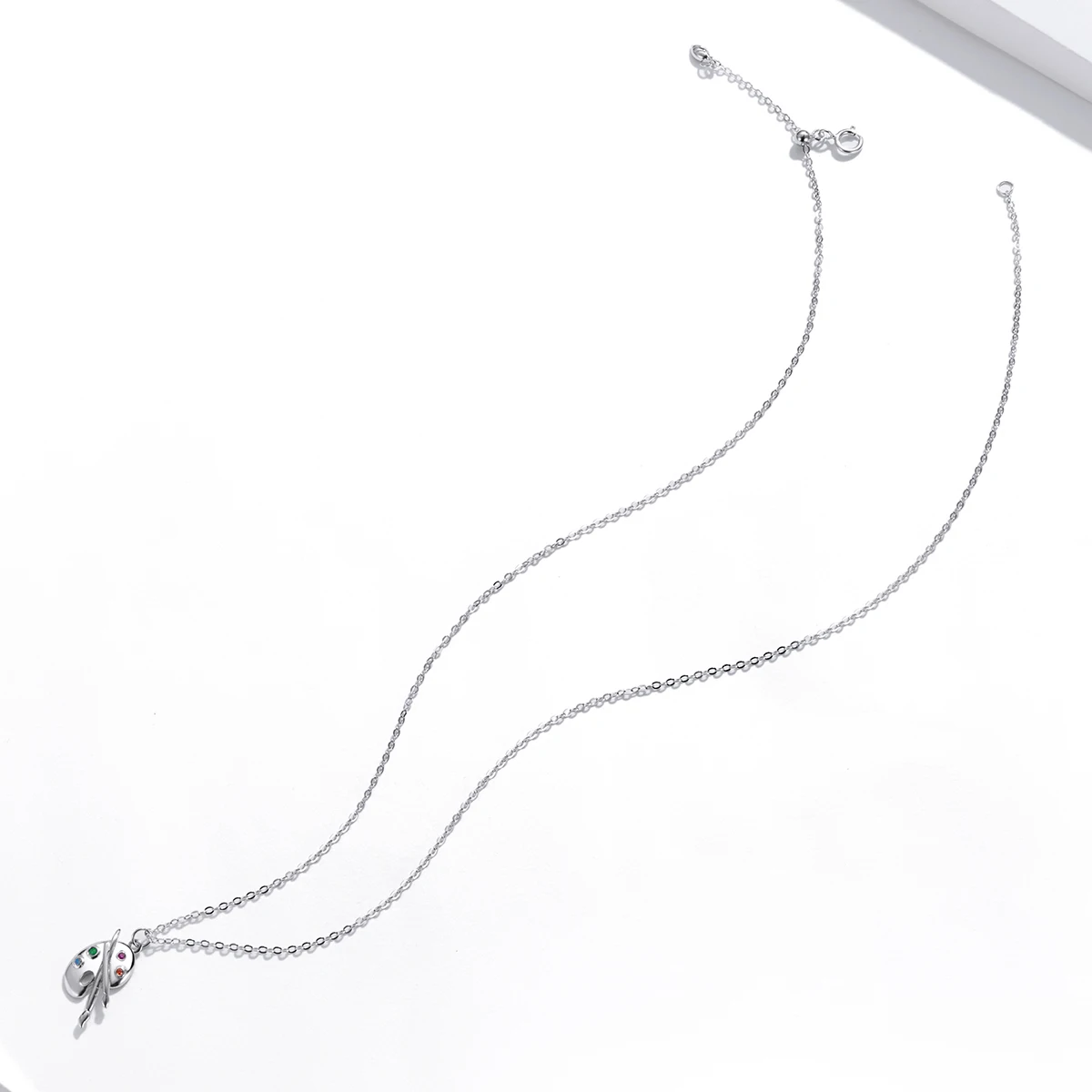 LEICARE White Gold Plated Charm Jewelry 925 Sterling Silver Palette Dangle Pendant Chain Necklace with CZ Gemstone