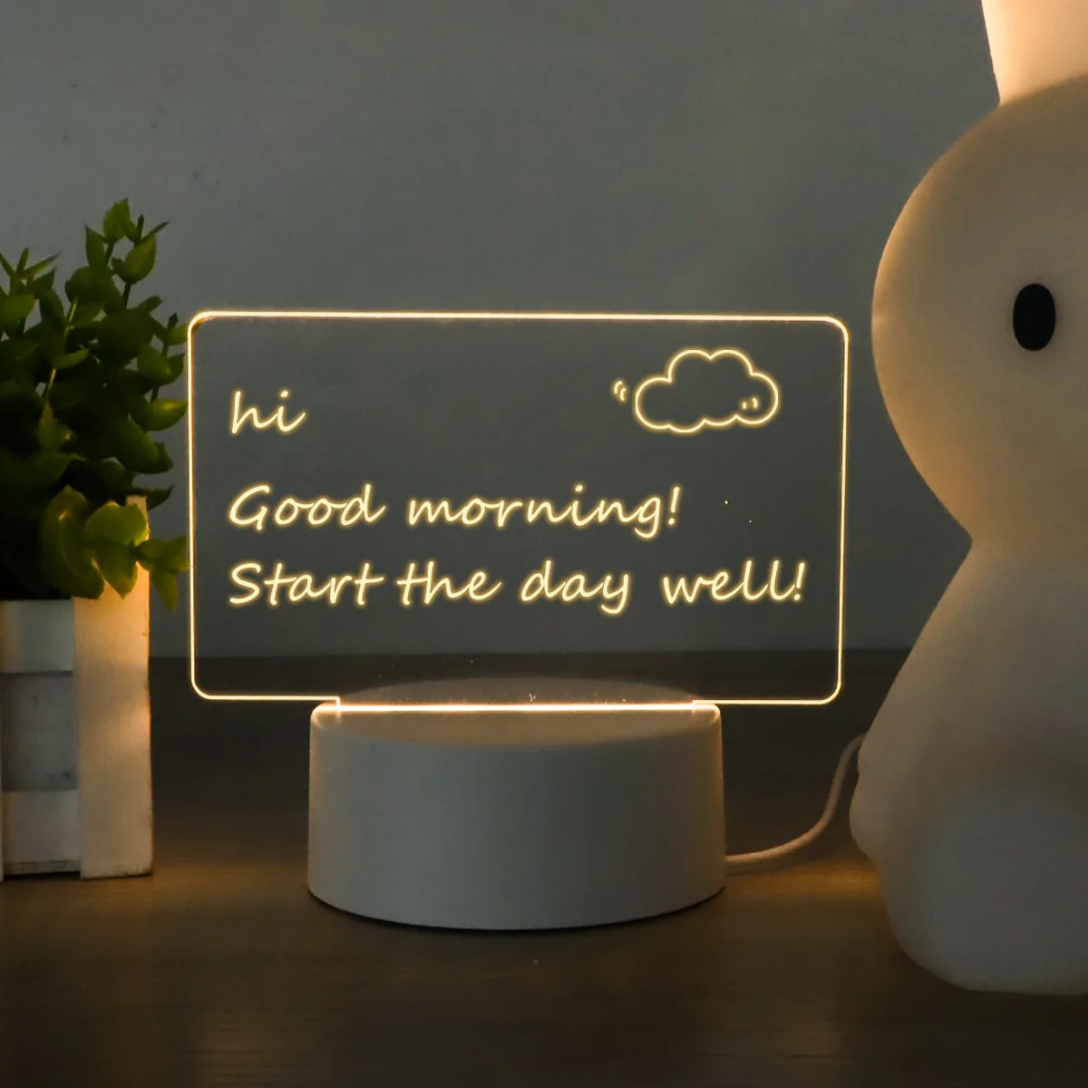 Low MOQ Custom Creative 3D LED Colorful Night Light Acrylic Note Board Usb Message Board Lamp With Pen