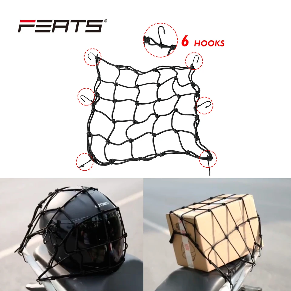 FERTS 400x400mm High Elasticity Motorbike Net Hold Down Cargo Helmet Web with 6pcs plastic coated steel hooks
