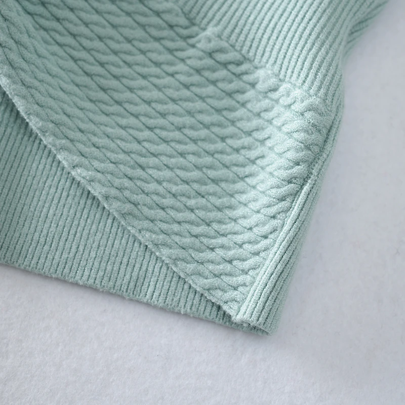 Fashion Mint Green Crop Top Femme Private Label Ribbed Elegant V Neck Kinked Knitted Top Long Sleeve Sweater Women