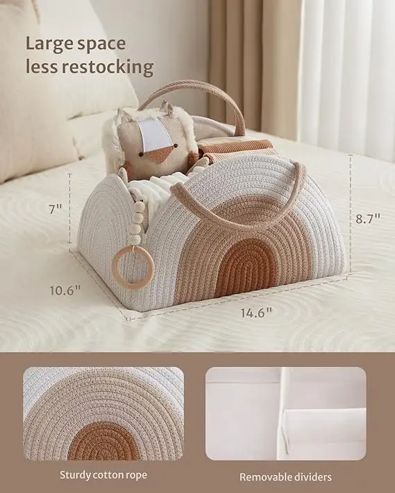 Baby Diaper Caddy Organizer Cotton Rope Diaper Caddy Basket Large Baby Shower Caddy for Newborn Boys and Girls