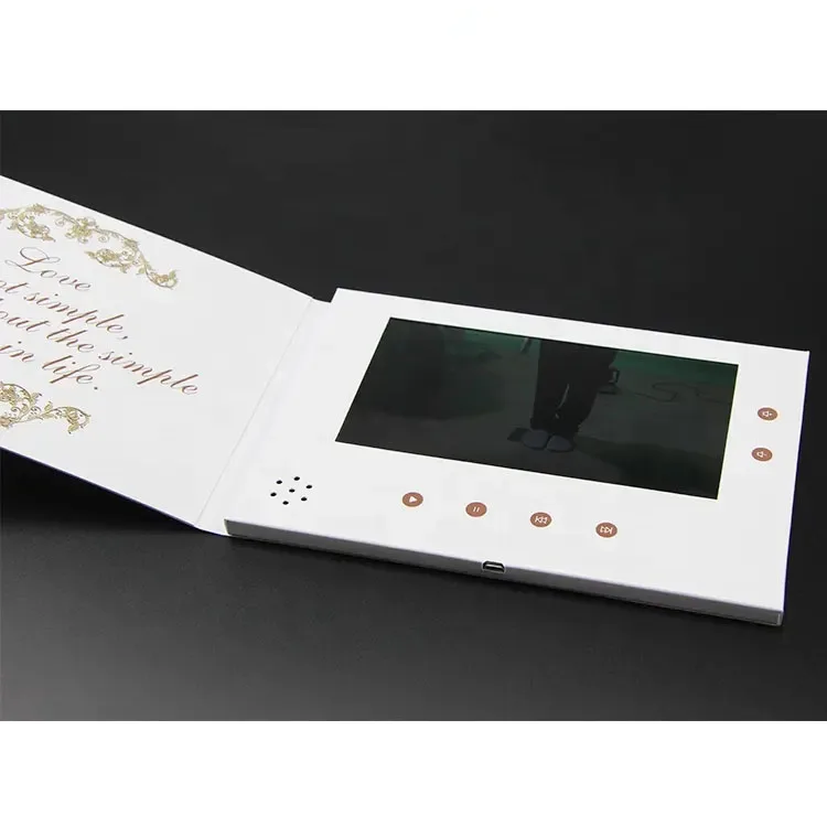 Custom Full Color Print Hardcover 7 inch LCD Video Wedding Digital Invitation Card