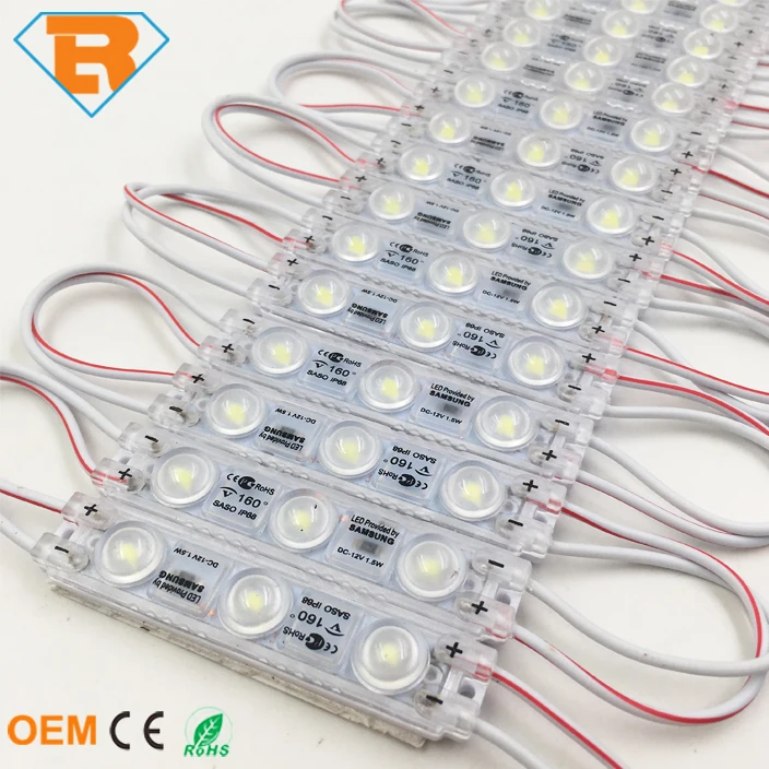 Ultrasonic Making Waterproof IP67 LED Module Light DC12V 3SMD 2835 1.5W With Optical Lens aluminum PCB