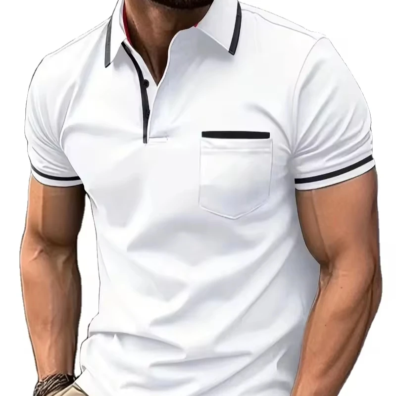 Wrinkle Free White Mens Short Sleeved Golf T Shirts Cotton Polyester xxxl t-shirt with White Collar And Pocket For Men Brands