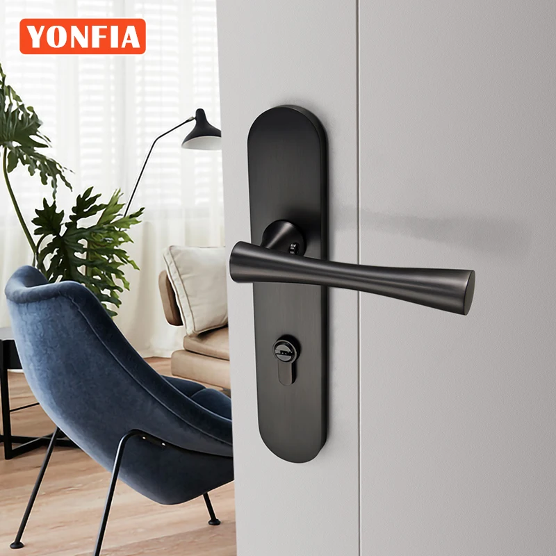 YONFIA 803509 Black Universal Security Door Handle Furniture Hardware Simple Bathroom Toilet Lock door handle lever on plate