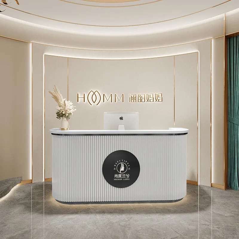 Office Hotel Hospital Lobby White Led Light Front Desk Counter Modern Beauty Salon Reception Desks