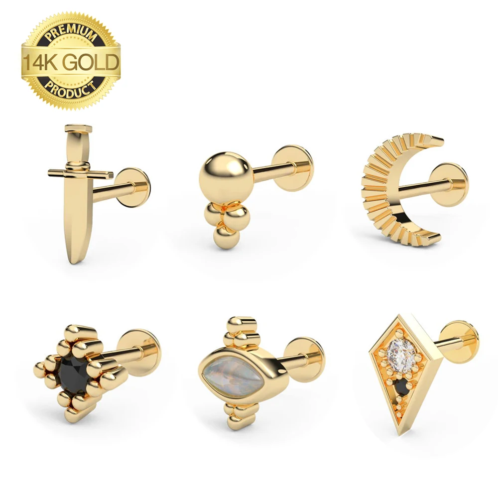 Wholesale 14 k gold earrings  Flower Cartilage Piercing Cartilage Earrings Stud 14K Gold Piercing Jewelry