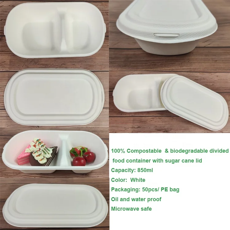 100% биоразлагаемое основное волокно сахарного тростника, Овальный пищевой контейнер 850 мл