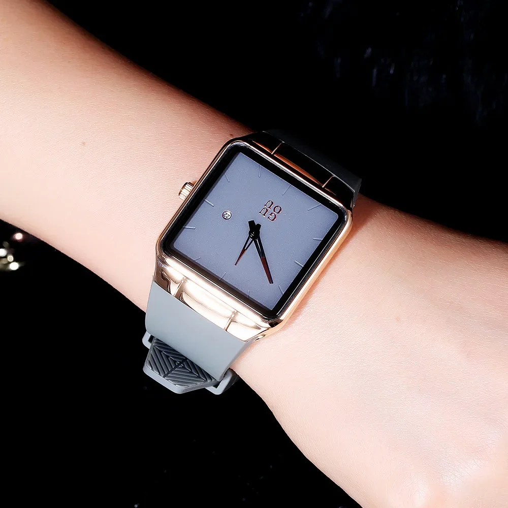 Fashion Guou 8161Simple Internet Red Square Couple Waterproof Fashionable Silicone Women Man Unisex Student Gift Watches