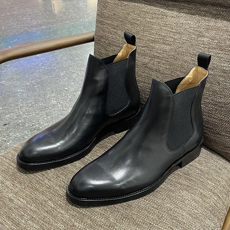 PDEP 2022 luxury genuine leather chelsea boots men shoes slip on wedding office business formal  dress leather boots for men