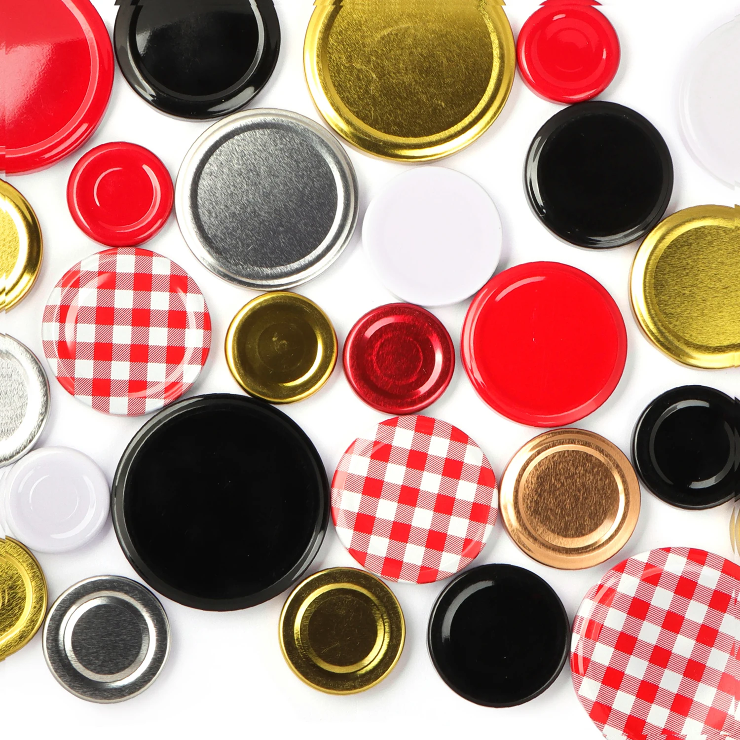 Custom Label 48Mm 53Mm 58Mm 63Mm 70Mm Food Storage Containers Sealed Metal Tinplate Lug Caps