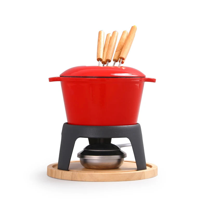 Wholesale Enamel Fondue Pot Cast Iron Casserole Chocolate Cheese Fondue