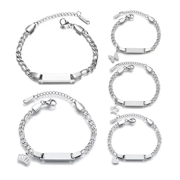 Custom Name Bracelet 18k Gold Plated Stainless Steel Baby Bracelet Butterfly Heart Crown Charm Personalized Jewelry for Gift