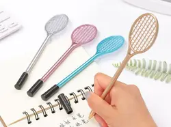 Cute Tennis Racket Shape Writing or Decoration Gel Ink Pen for Home Office School Student Black  0.38 mm Tip 4 Colors Casing