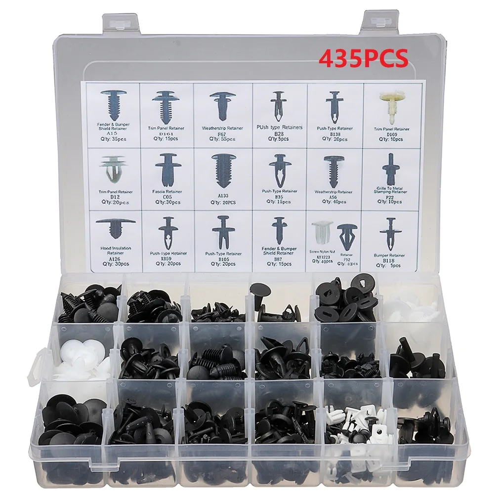 
Зажимы для крепления 435 шт. Ассорти Авто кузова автомобиля пластиковые кнопочные заклепки отделка клип фиксаторы для удаления набор инструментов 