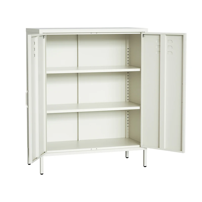 Modern Style Sideboards Metal Buffet Side Cabinet Kitchen Storage Cabinet Steel White Storage Locker,Knock Down,Medium Height