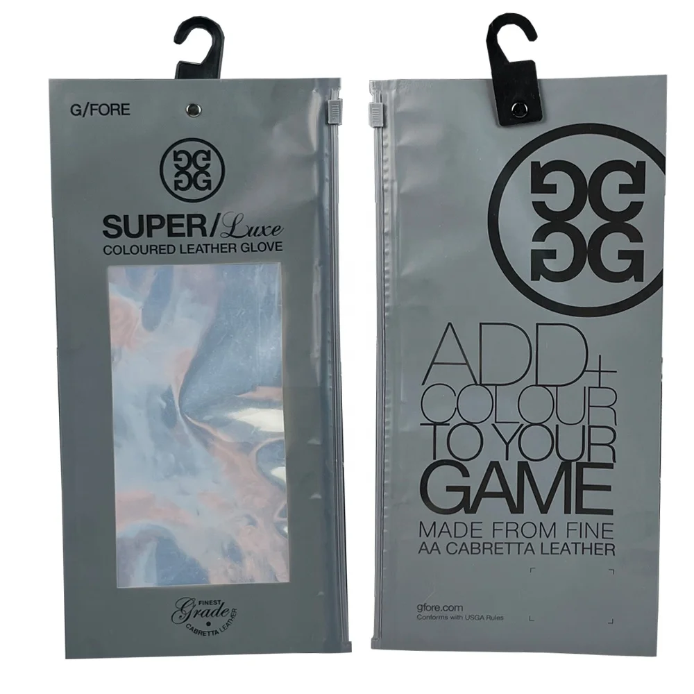 Digital Printing Matte Reclosable Flat Three Side Seal Gfore Golf Glove Packaging Plastic Zipplock Bag With Clear Window