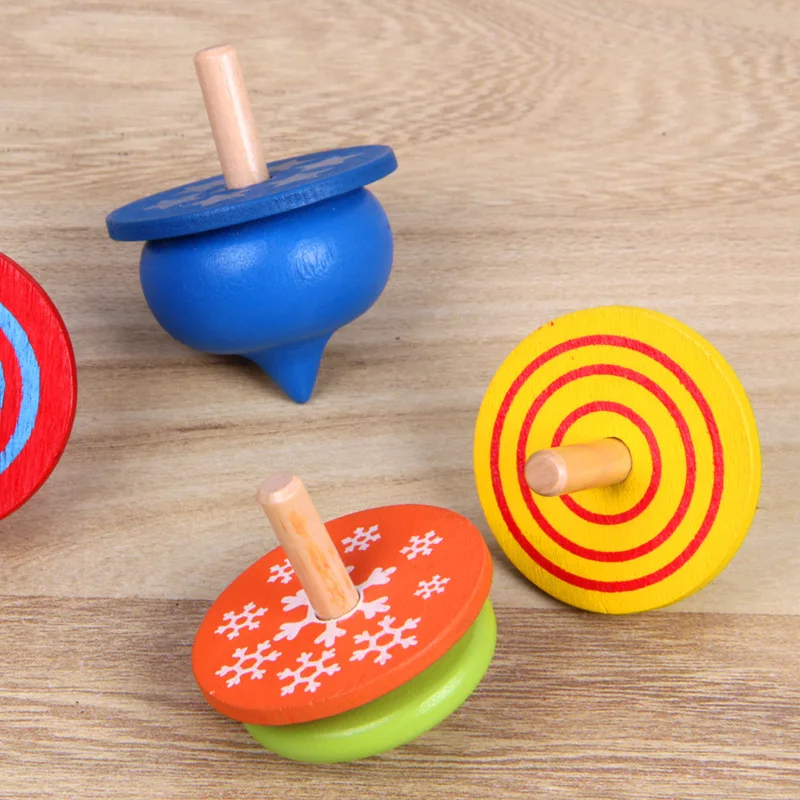 Wooden Kids Toys Tableware Playing house Four color wooden gyro toy Pretend Play Preschool