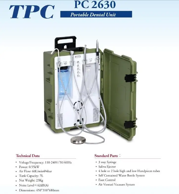 TPC Hot Sale Dental Equipment Portable Dental Unit with Air Compressor Curing Light