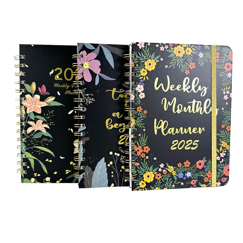 Wholesale Custom Logo A5 Planner Notebook Hardcover Spiral Business Diary Elastic Strap Pen Holder Journals Notebooks Gift