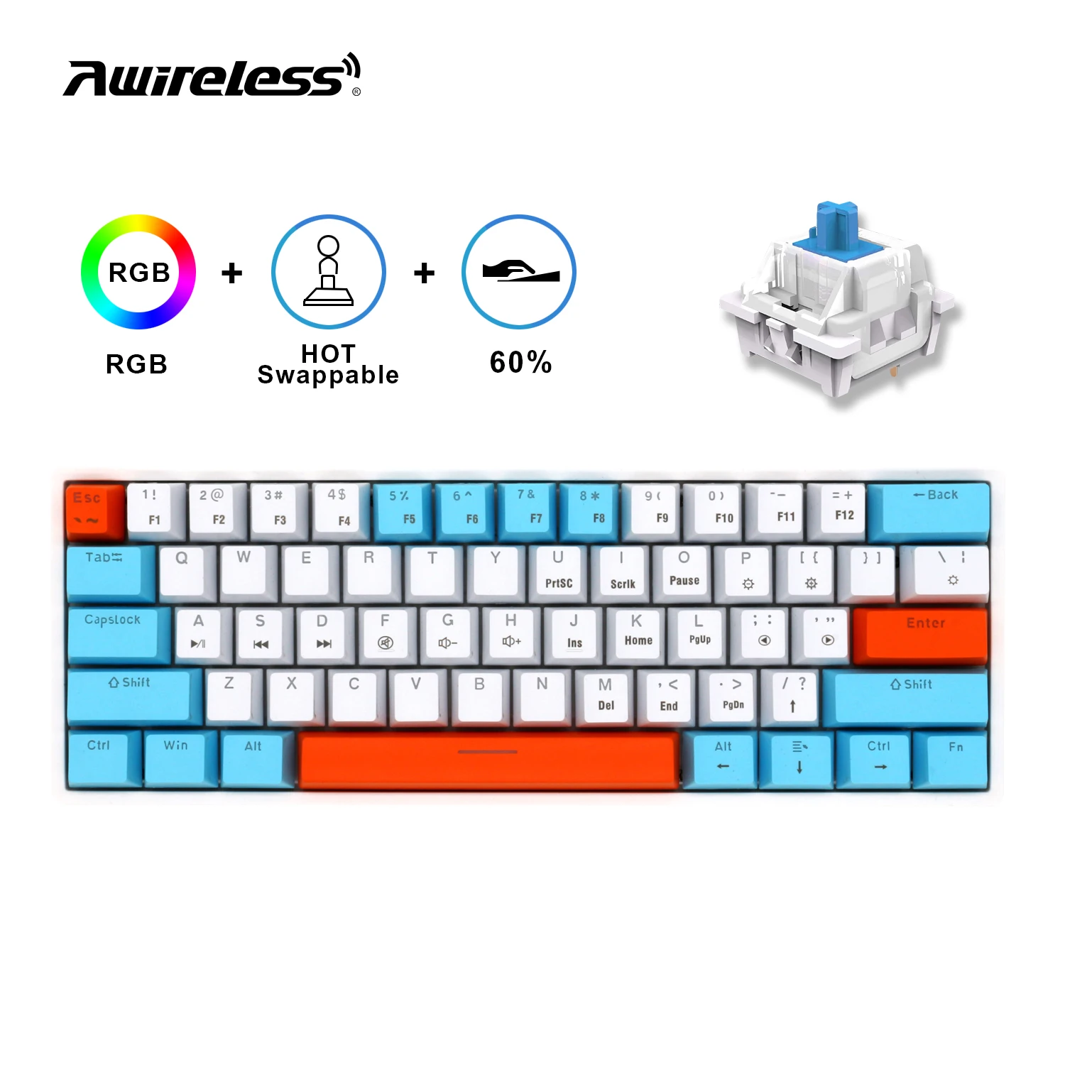 Wholesale 60% Usb Wired Light Led Fashion Gaming Keyboards 61 Keys Blue Switches Custom Keycap Pc Rgb Mechanical Keyboards
