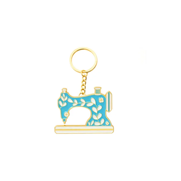 Wholesale Cute Custom Logo Sewing Machine Keychain Tape Measure Button Enamel Keyring Needle Flower Sew Keychains Llavero