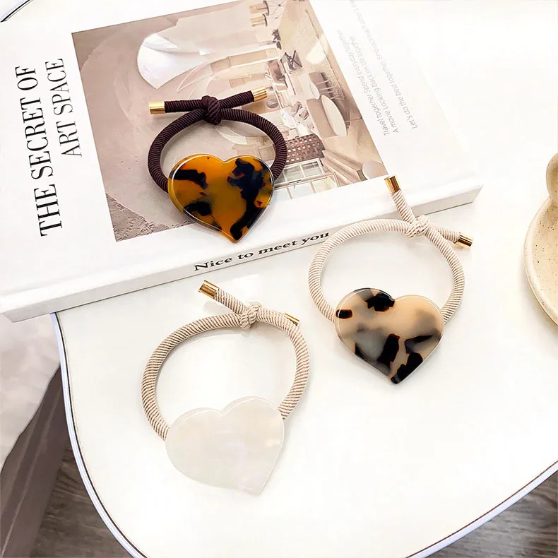 Hot Sale High Elastic  Acetate Heart Shape Hair Band Women Pony Tail Scrunchies Hair Bands For Ladies