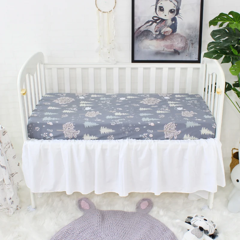 China cheap high quality cute comfortable wholesale custom print organic jersey cotton fitted cot crib sheet for baby