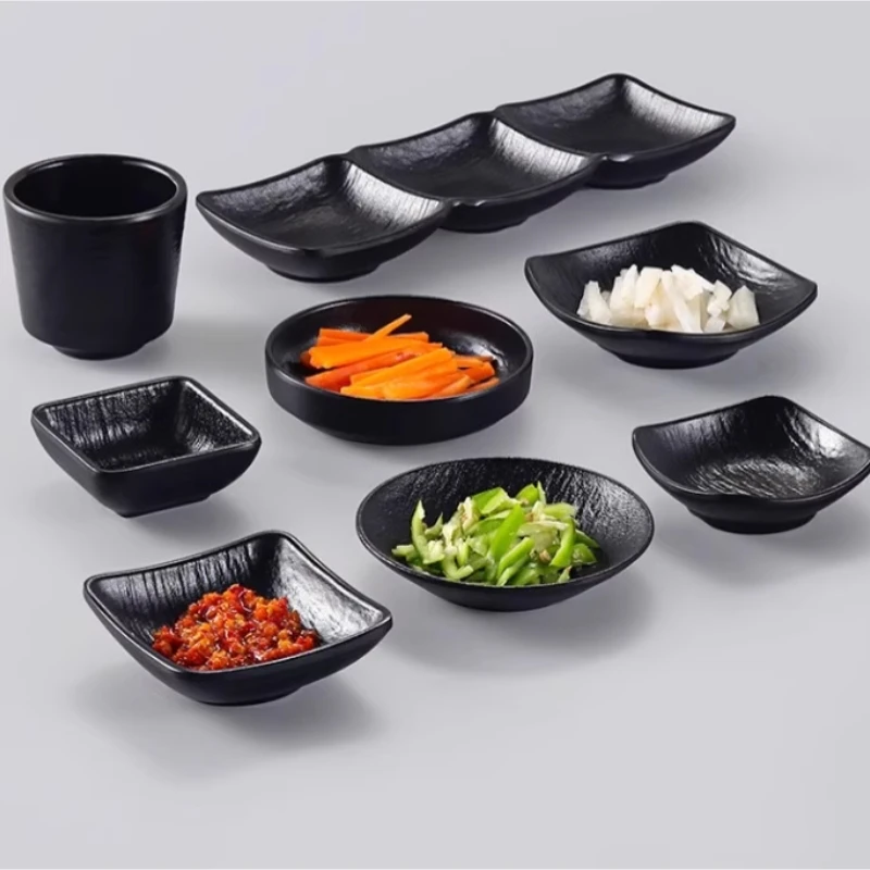 best selling high quality black matte small dishes melamine 2/3/4/5 compartment seasoning plate BBQ sauce tray dish