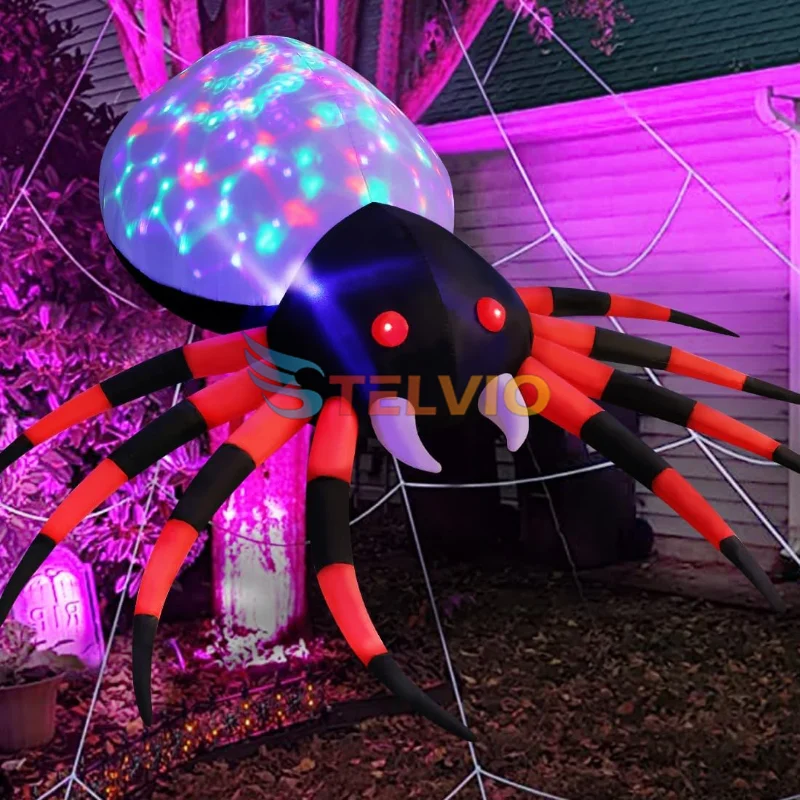 2.4m Halloween Inflatable Outdoor Spider with Magic Light Blow Up Yard Decoration LED Lights Built-in for Holiday Party