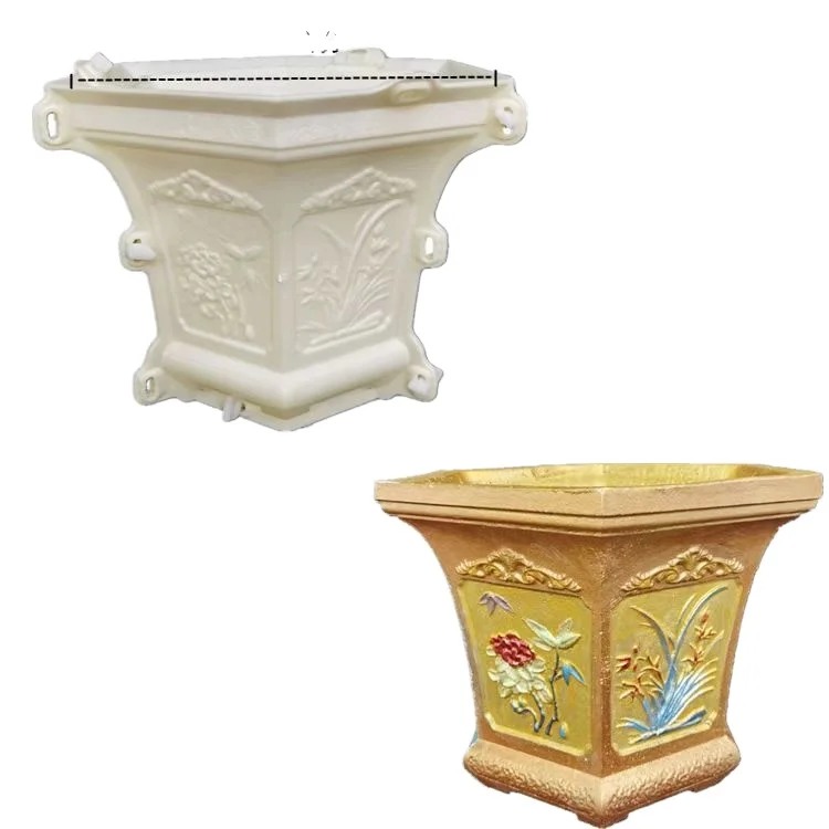 HEXAGON  concrete VASE mould with ORCHID design