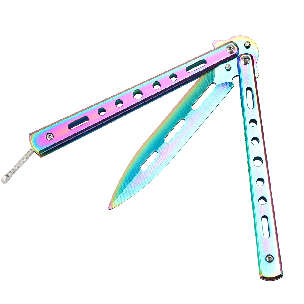 Радужный нож-бабочка AL-WDF03 титановый металлический складной тренировочный инструмент для тренировок