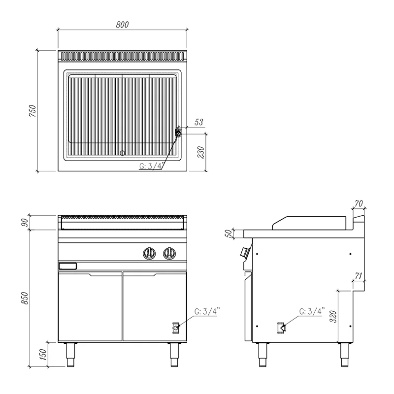 Hot selling restaurant hotel grill stainless steel OEM gas lava grill with cabinet