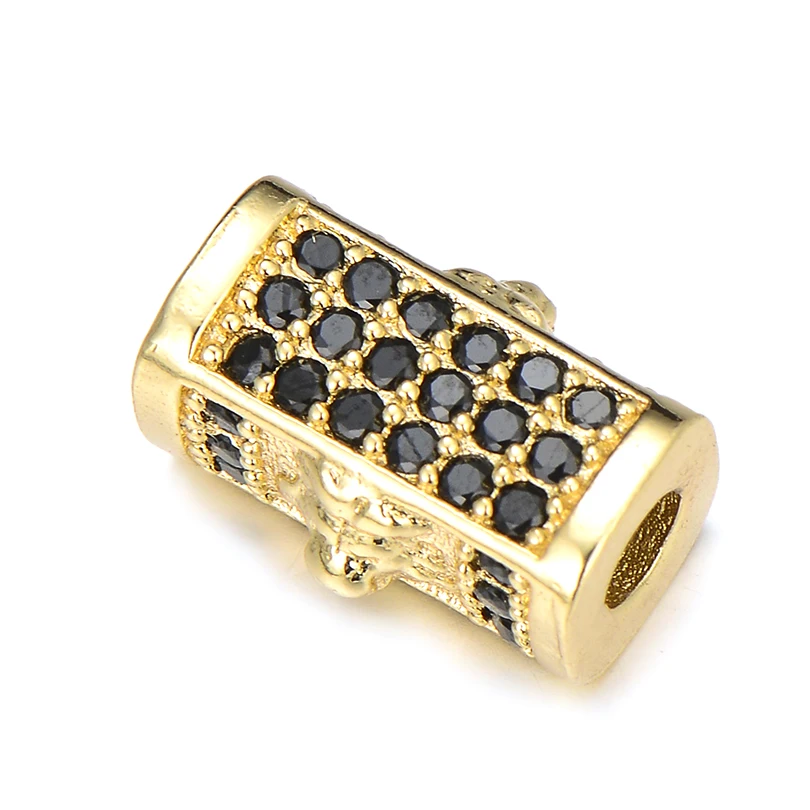 Women Men Bracelets Craft Dog Charms for Jewelry Making Rectangle Micro Pave CZ Black Zircon Charms Copper Spacer Beads