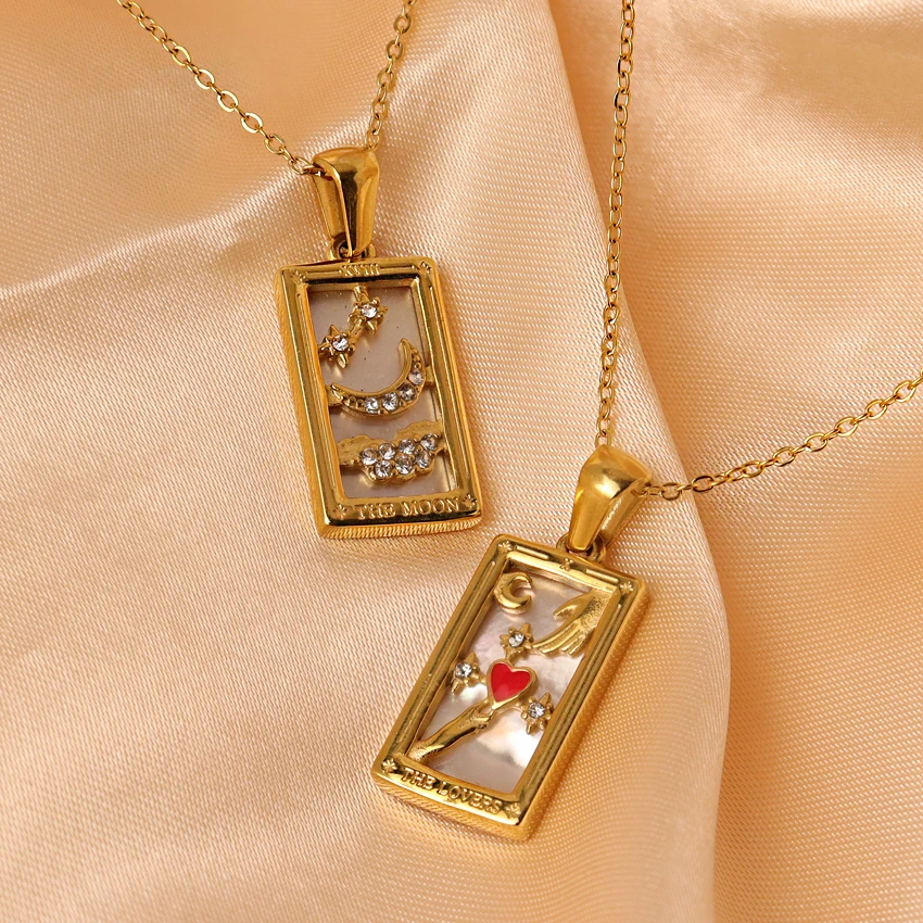 Vintage New Arrival Fine Jewelry PVD Gold Plated Stainless Steel Hand Heart Rainbow Star Moon Sun Necklace Women