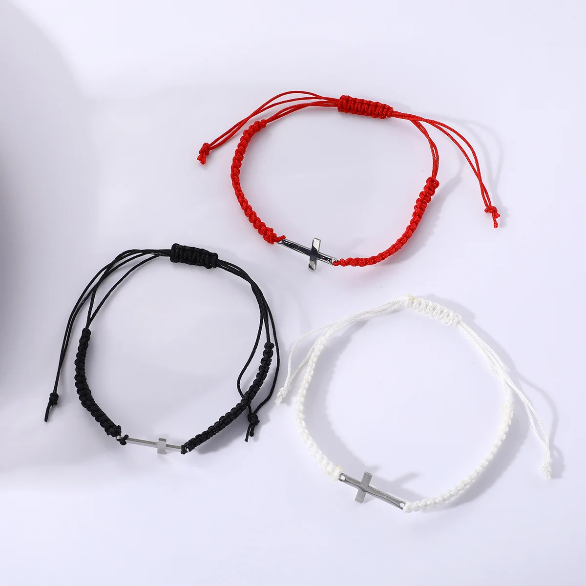 New Student Couple Faiths Jewelry Handmade Braided Hand Rope High Quality Stainless Steel Cross Bracelet Gifts for Women Men