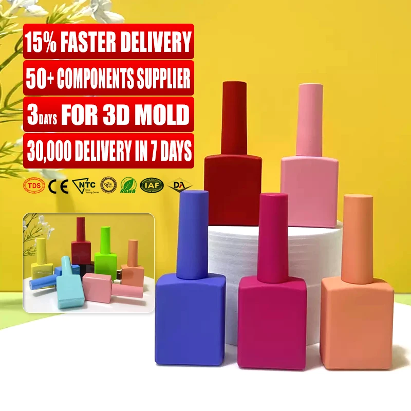 Hot Sale Empty Luxury Rubber Paint Soft Touch Square Glass Nail Polish Bottle Packaging UV Gel Nail Polish  Bottle
