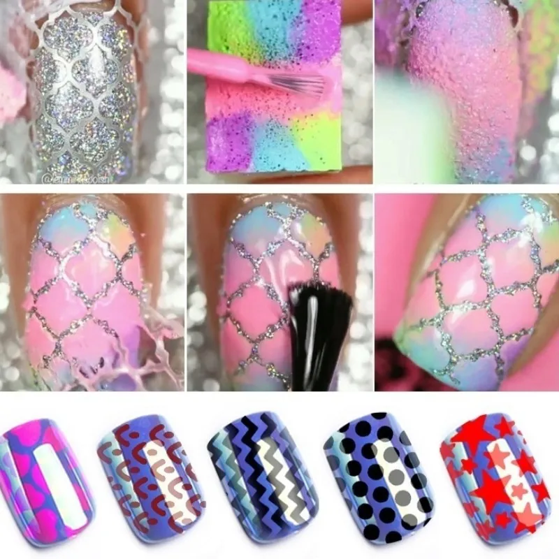 12/24 Pcs Laser Cutout Nail Stickers DIY Nail Art Stickers UV Gel Nail Sticker Decorations for Stamp Art Beauty For Women
