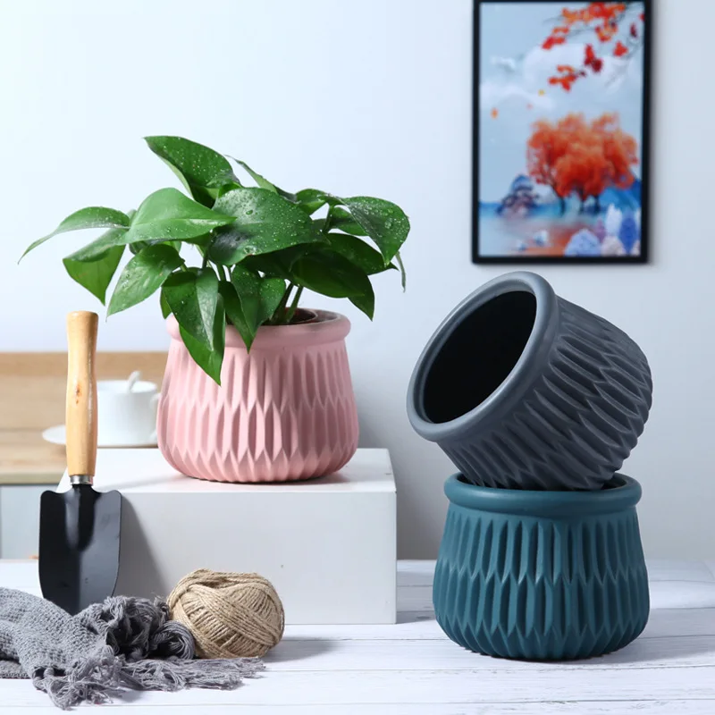 cheap plant pot 14*15*12.3cm Nordic ceramic flower pots with drainage geometric designs strawberry planters pots for garden