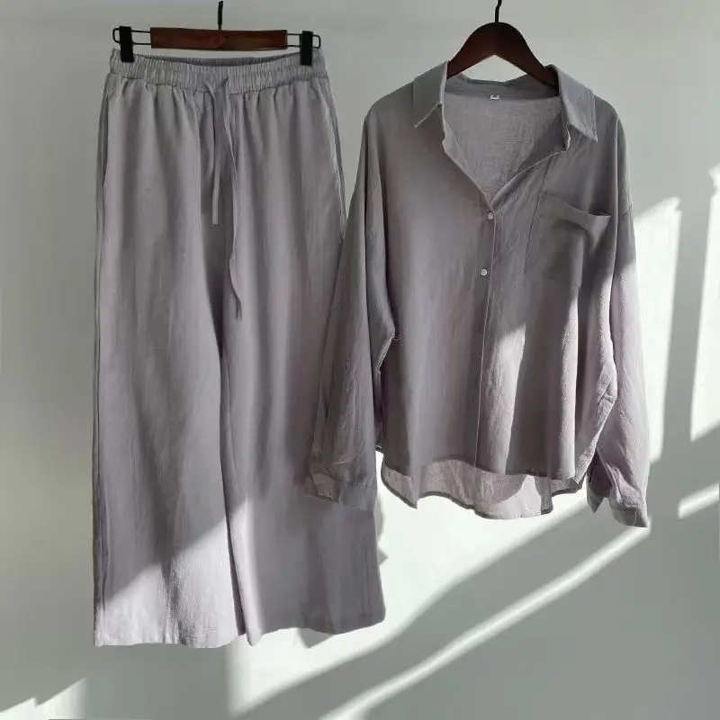 Custom premium linen sets women breathable natural fabric solid color woman linen suit 2 pieces