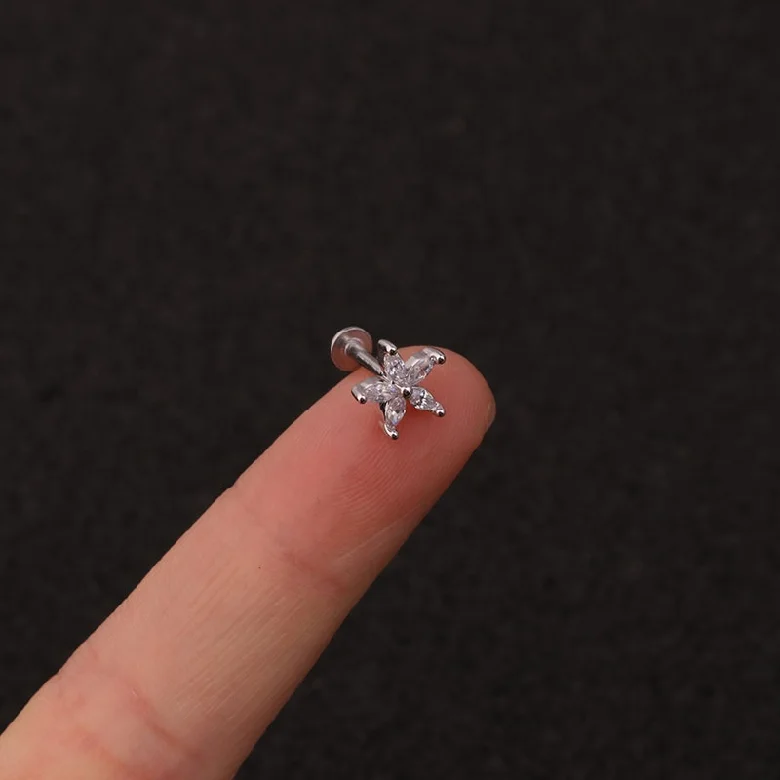 Geometric T-Shaped Earrings Stainless Steel Crown Crystal Ear Bone Stud Piercing Earring Body Threaded Labret Jewelry for Women