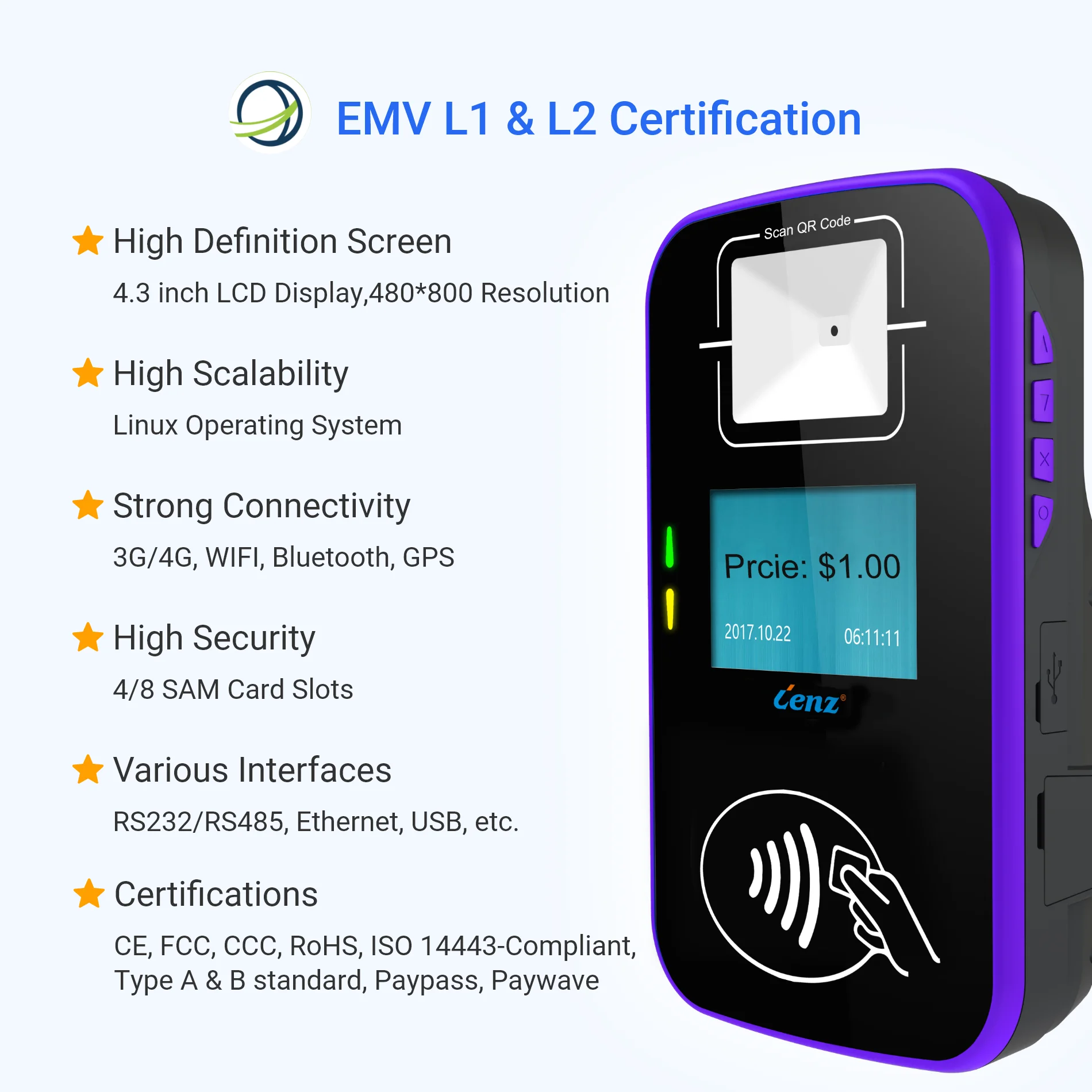 Public transportation bus payment device EMV bus ticket validator Android bus validator 3g 4g gps automatic fare collection