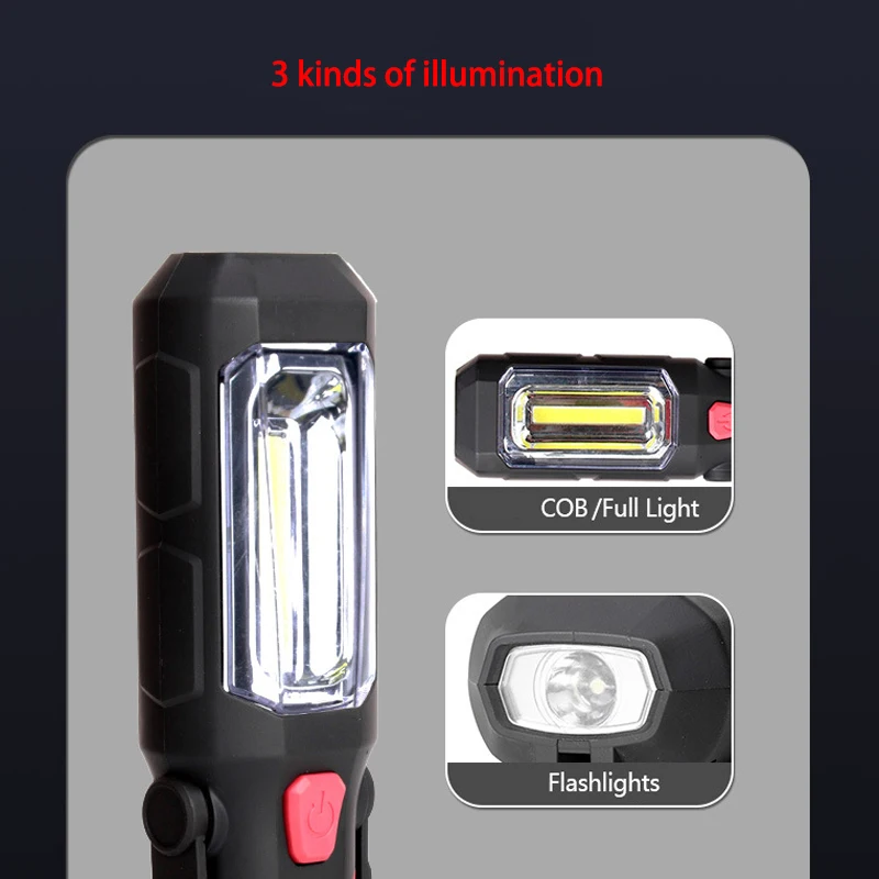 Super bright portable COB+1LED working light Magnets on bottom and back 360 degrees adjustment for Car Repair cob work light