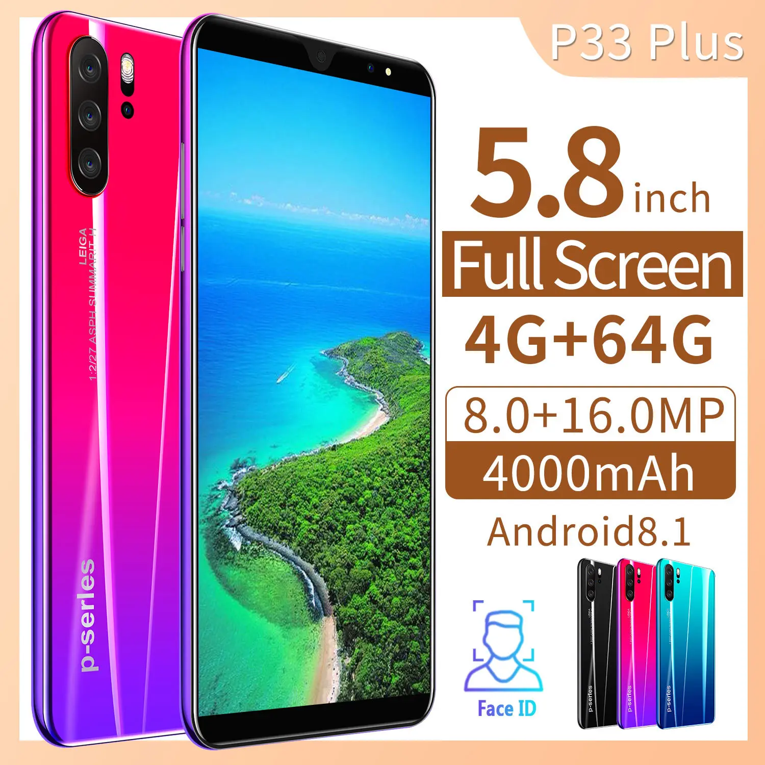 Лидер продаж дешевый телефон P33pro полный экран 5 0 дюйма 4 + 64 ГБ флэш-память смартфон подходит для пожилых людей