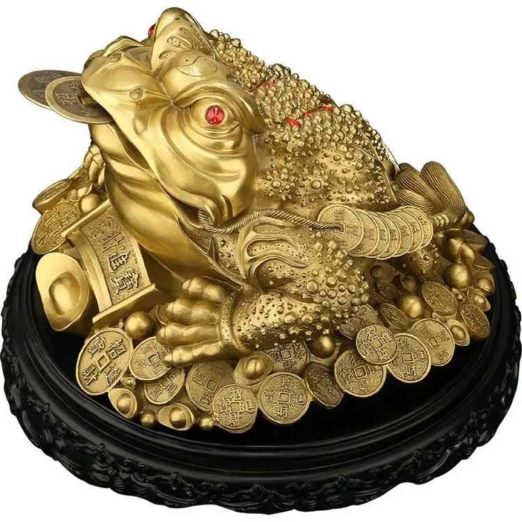 Chinese Good Luck Ornament Luxury Brass Money Toad Fengshui Decorations For Office